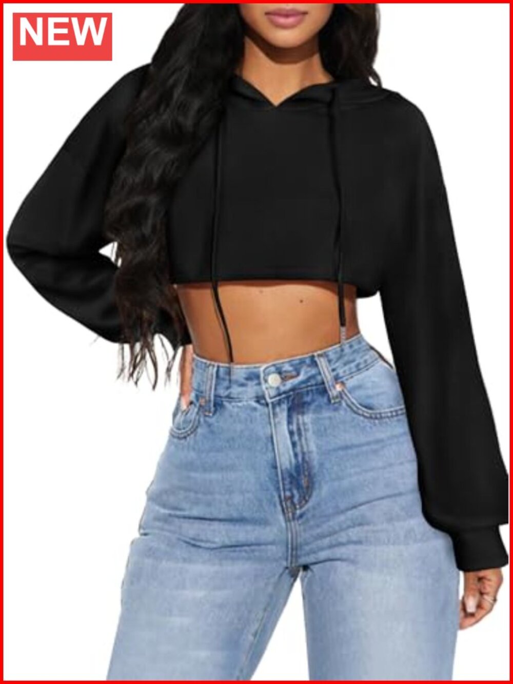 Women's Cropped Hoodie Long Sleeve Pullover Drawstring Sweatshirt